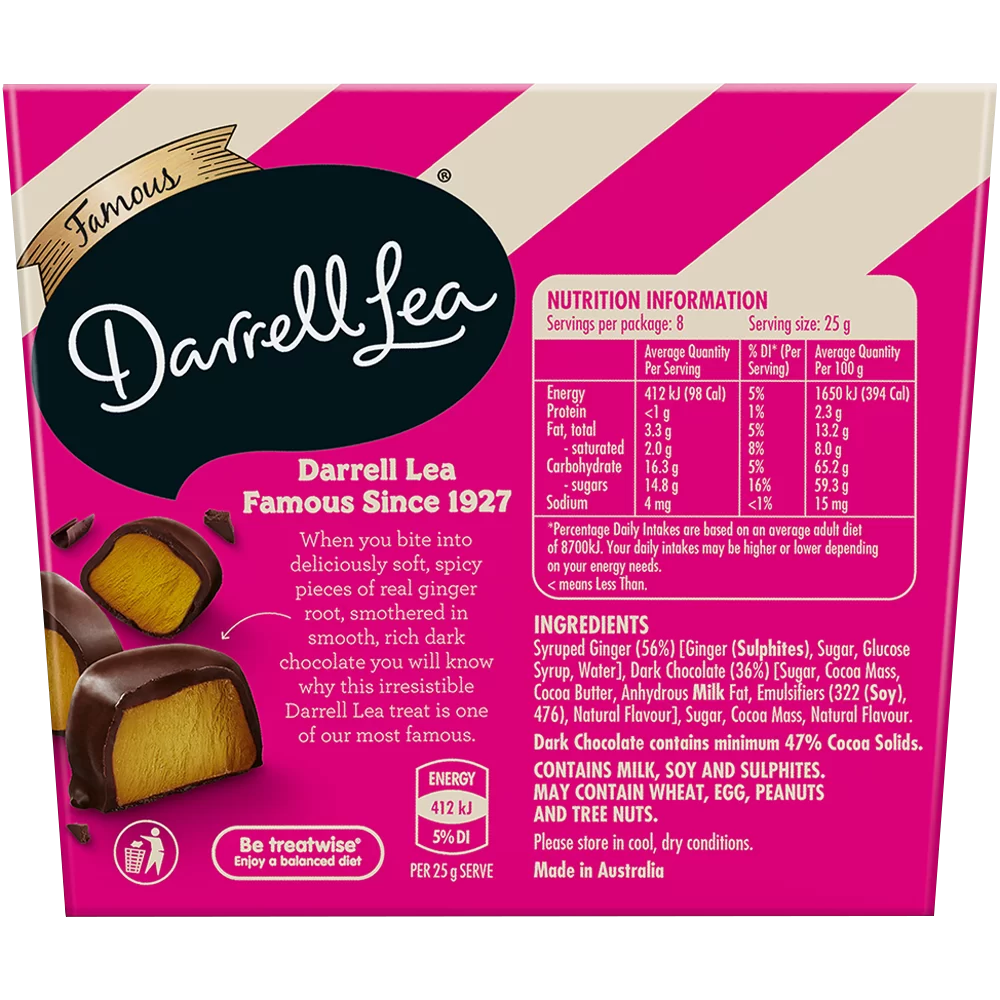 Dark Chocolate Coated Ginger 200g back
