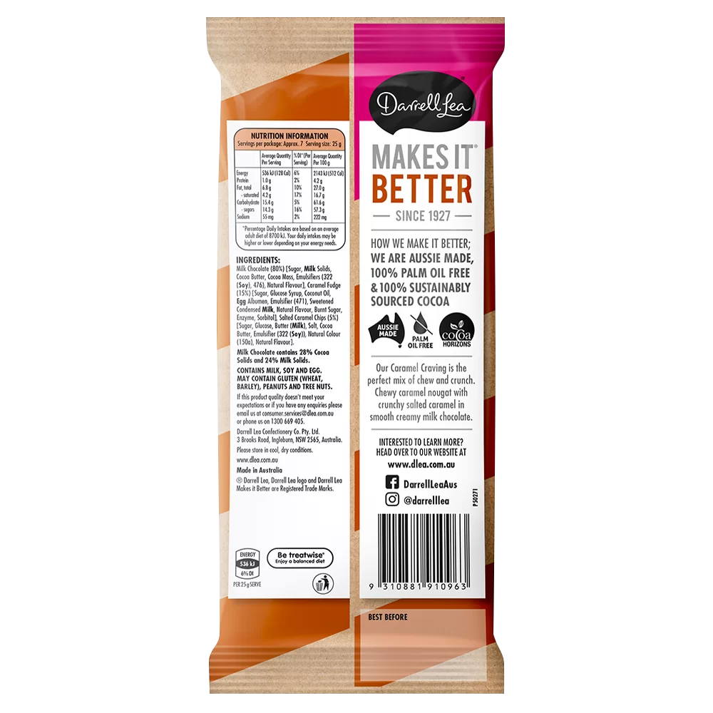 Milk Chocolate Caramel Craving Block 180g back